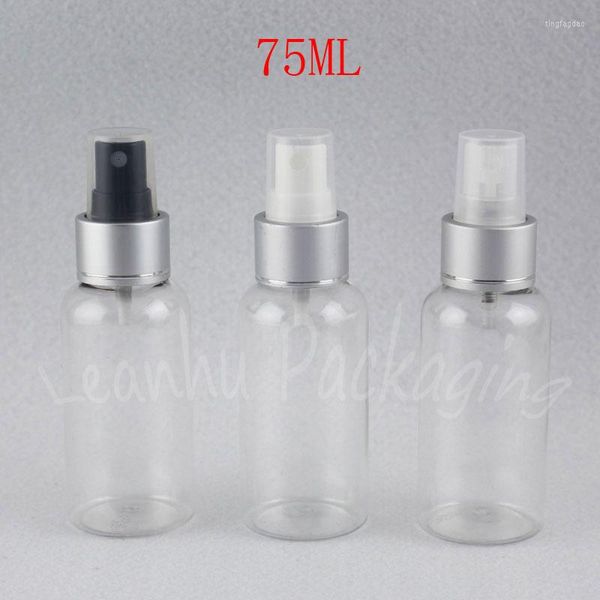 Aufbewahrungsflaschen, 75 ml, transparente Plastikflasche mit silberner Sprühpumpe, Wasser-/Tonerverpackung, leerer Kosmetikbehälter (50 Stück/Menge)