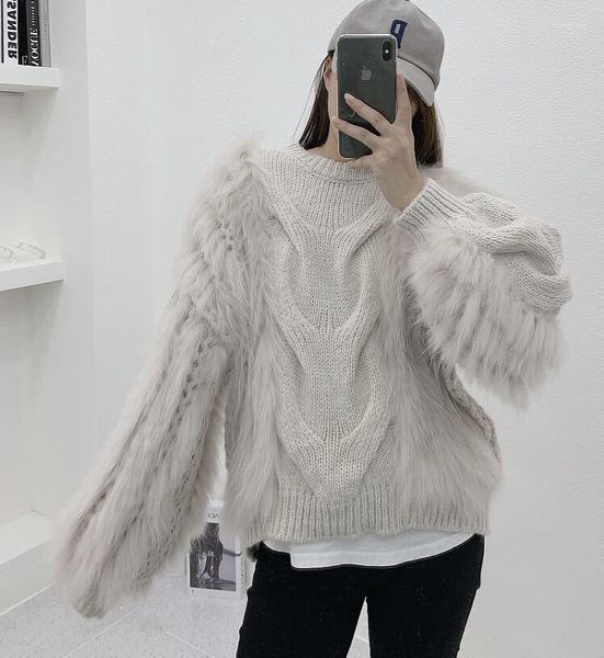 Gilet maglione lavorato a maglia in vera pelliccia di procione da donna 2023 famoso pullover femminile maglioni a collo alto autunno inverno caldi