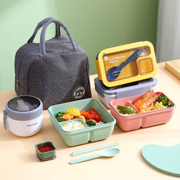 Scatole Pranzo Borse Portatili per Bambini Scuola Ufficio Bento con Stoviglie Borsa Termica Kit Completo Riscaldamento Microonde 230320