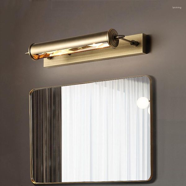 Lâmpada de parede Banheiro de bronze vintage Luz replacável E14 Bulbo de 455 mm Basinagem do vestiário Mirror Headlight Europa Pintura