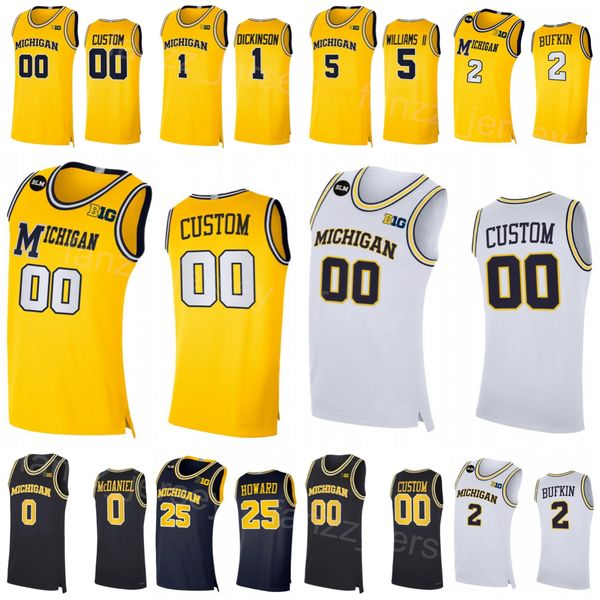 College Wolverines Jersey Basketball 1 Hunter Dickinson 25 Jett Howard 2 Bufkin 0 Dug McDaniel 3 Jaelin Llewellyn 5 Terrance Williams University Stickerei NCAA