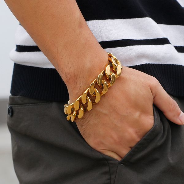 Bracelets de charme Moda Men Silver Color Gold Gold Aço inoxidável Pesado Chain Bracelets Bracelets Bangles Jóias 230320