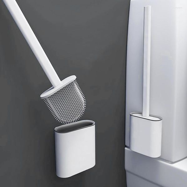 Acessório de banho Conjunto de silicone Brush com portador de secagem Montagem de tigela de parede Pincéis de limpeza de banheiros Ferramentas de limpeza de banheiro Acessórios domésticos