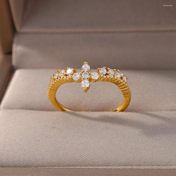 Anéis de casamento em aço inoxidável Round Golden Open For Women Homem Simples Color Zircon Circle Ring Anel de dedo Anel Jóias Party Gift atacado
