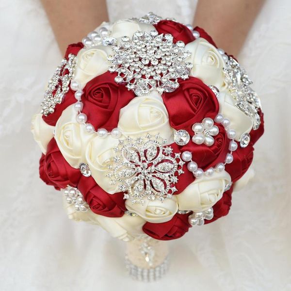 Flores de casamento Moda de 21 cm de simulação rosa buquê para noiva Acessórios de strassóvel de luxo de luxo