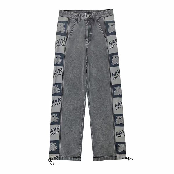 Jeans da uomo con pannelli Black Man Designer Pantaloni larghi dritti Vintage coreano Streetwear Y2k Fashion Wide Leg Punk Pantaloni casual in denim 230320