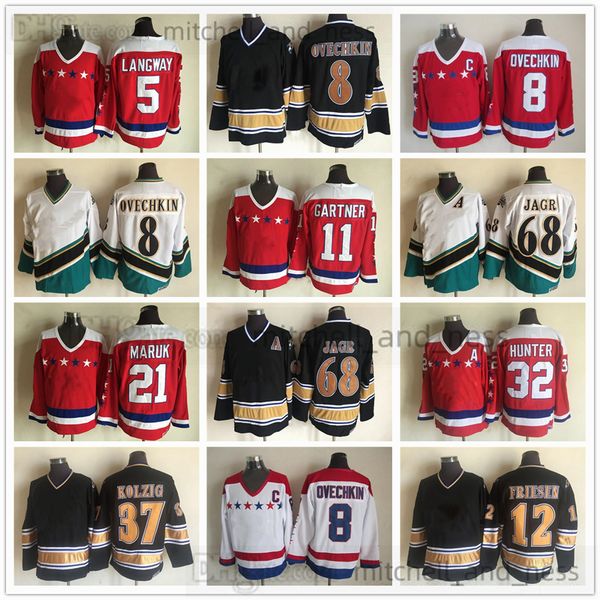 8 Alex Ovechkin Movie Vintage Hockey Jersey Retro CCM Вышивка 68 Jaromir Jagr 5 Rod Langway 11 Mike Gartner 21 Dennis Maruk 32 Dale Hunter 12 Jeff Friesen Jerseys