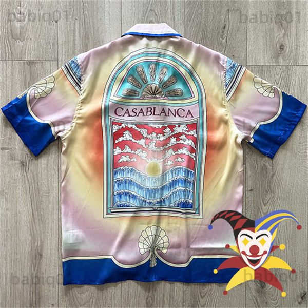 Camicie casual da uomo 2023ss Camicia hawaiana CASABLANCA Uomo Donna 1 1 Migliore qualità Color Tie Dyeing Sunrise Top Camicie di seta T230321