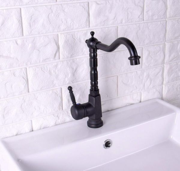 Torneiras de cozinha Banheiro de barra de banheiro molhado pia de pia de óleo preto esfregado de bronze uma alça de bordo misturador de bico TAP de orifício único msf123