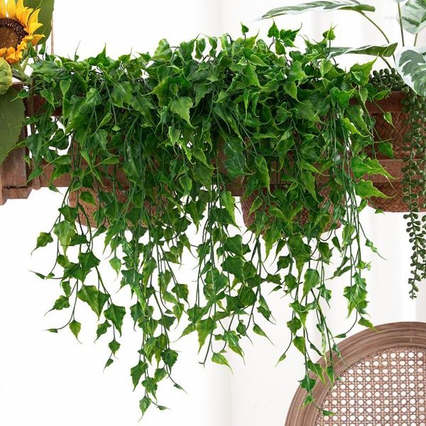 Flores decorativas de samambaia persa folhas videiras de seda verde pendurado folhas folhas de rattan plantas de parede para festa de casamento em casa varanda