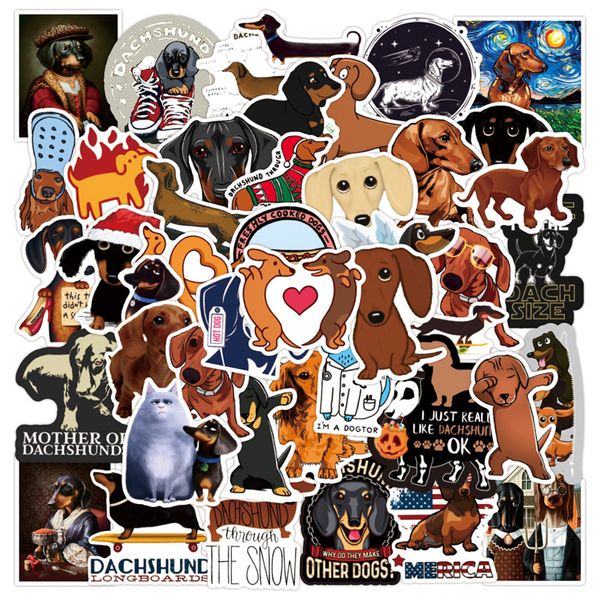 Wurst-Hund-Aufkleber – 50 Stück Tiere, Cartoon-Hunde, wasserfest, mehrfarbig, niedliche Kawaii-Aufkleber für Laptop, Wasserflasche W-534