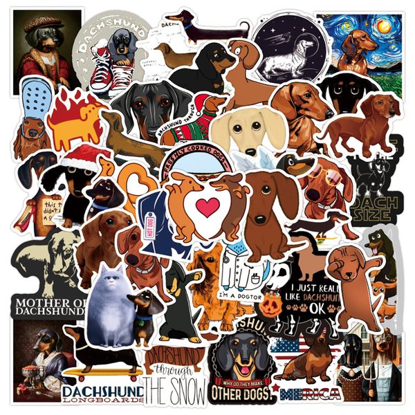 Adesivos para cães de salsicha - 50 PCs Animais Cartoon Dogs Imperme -a -impermeabilizados Decalques Kawaii fofos para laptop Botter W -534