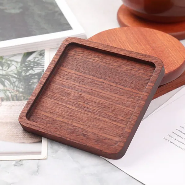 Atacado 20 estilos Coasters de madeira Beech Black Walnut Coffee Cup Tapete Natural Non Slip Bule Bech Home Bar Ferramentas Duráveis ​​Placemats de Madeira