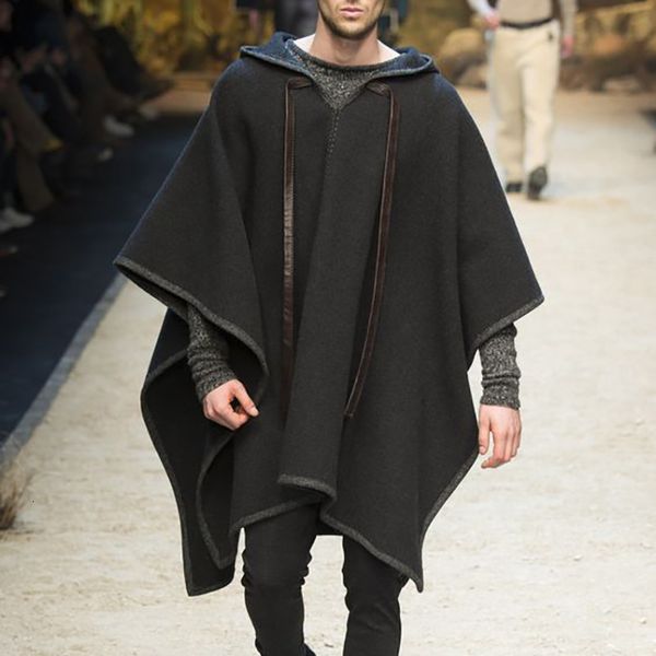 Herren Wollmischungen 2023 Mode Männer Kleidung Mantel Mäntel Cape Woolen Kapuzenjacken Einfarbig Streetwear Herbst Winter Poncho Unregelmäßiger Mantel 230320