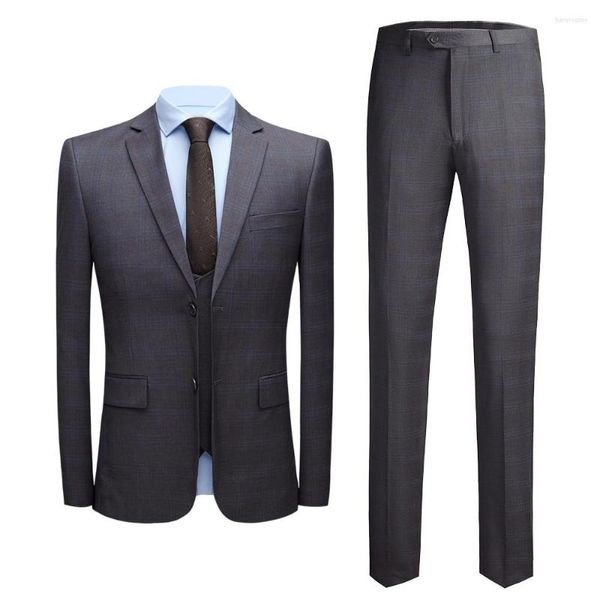 Herrenanzüge, Slim-Fit, dreiteiliger Anzug für Herren, einreihig, Knöpfe, Business-Hochzeit, Weihnachtsfeier, formell, kariert, Blazer, Jacke, Weste, Hose