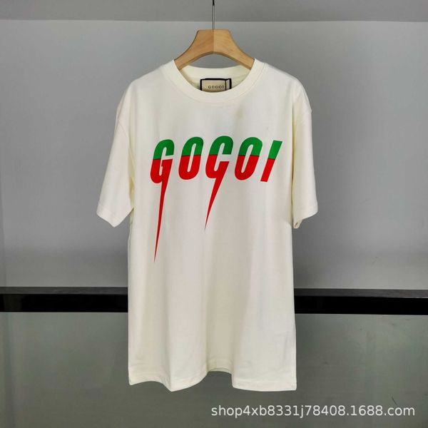 T-shirt feminina auto-projetada Gujia Lightning Blade Green Printing de manga curta Camiseta masculina Gcoço redondo da família Menir camiseta solta simples