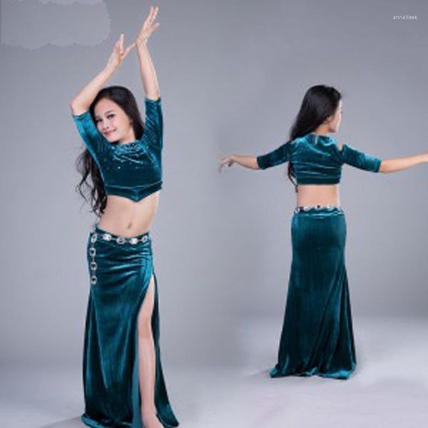 Sahne Giyim Seksi Göbek Dans Kostüm Set Çocuklar Elbise 2pcs/Set Child Bollywood Kostümleri Kızlar Performans Bellydance Giyim