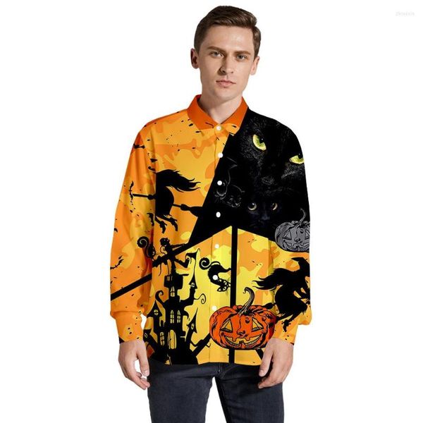 Camicie casual da uomo Camicia coreana autunnale a maniche lunghe da strega di Halloween da uomo Abbigliamento stampato oversize di moda donna