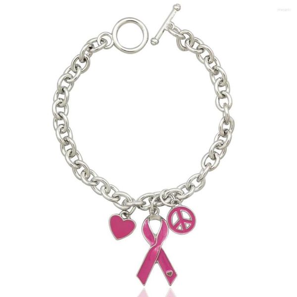 Bracelets de charme Consciência do câncer de mama Ribbon Heart Paz Link Chain Chain Charms Bracelet Bangle Jóias Pulseira feminina Drop