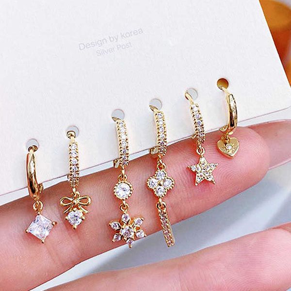 Charm Romantic Six Set Серьги для женщин изящное изящное сердце звезда снежинки в стиле бабочки