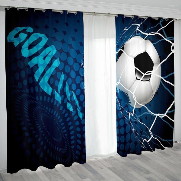 Tenda 3D moderno design calcio calcio blu oscurante per bambini camera da letto soggiorno arredamento con scortine