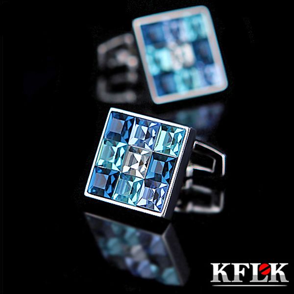 Cuff Links Kflk Jewelry Shirt Bufflink para masculino Moda Blue Crystal Link Botão de noivo de casamento de luxo de alta qualidade convidados 230320