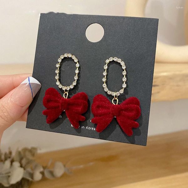 Orecchini pendenti 2023 Trend coreano Flanella rossa Bowknot Farfalla per le donne Geometrica Cristallo Dichiarazione Gioielli retrò Festa Autunno Inverno