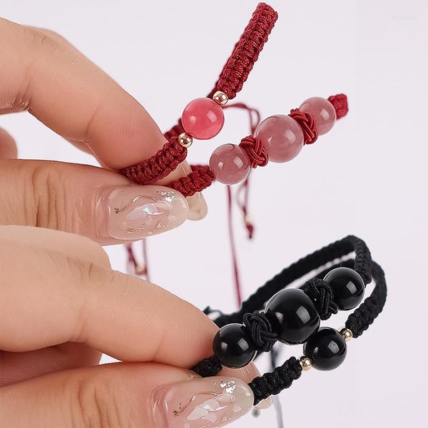 Charm-Armbänder für Frauen, Lava-Naturstein, rote und schwarze Kristallperlen, geflochtenes Armband, Paare, Abstand, Yoga, Armreifen, Liebe
