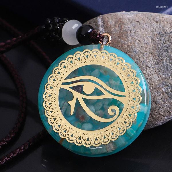 Anhänger Halsketten Orgon Blau Naturstein Anhänger Halskette Horus Auge Allsehende Augen Teufels Orgonit Energie Amulett Schmuck