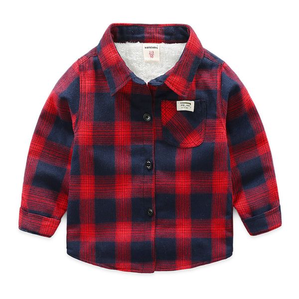 Kinder Shirts Herbst Winter Jungen Shirts Langarm Baumwolle Kinder Shirts für Jungen Dicke Fleece Warme Plaid Shirts BC400 230321