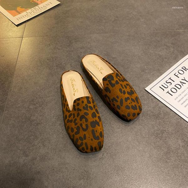 Slippers Women Leopard Print Pramtion Square Sken Slides Flat Those Стол