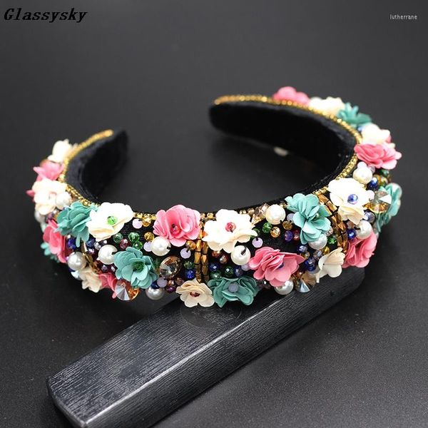 Haarspangen, luxuriöse bunte Strasssteine, Blumen-Stirnband, Retro-Stil, schönes Schwamm-Haarband, Stirnband, modischer Barock-Schmuck 823