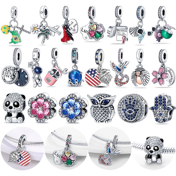 925 SIVER BEADS CHARMS PARA PANDORA CHARM BRACELETS Designer para mulheres amuletas Charm se encaixa em Plata de Ley