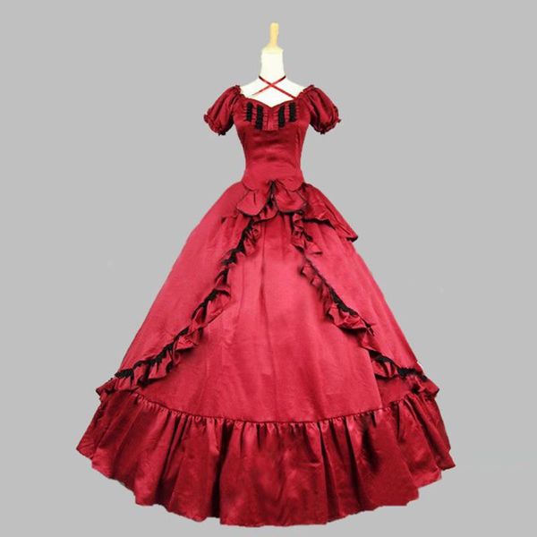 Abiti casual 2023 Noble Red Maniche lunghe Ruffles Abito vittoriano vintage Abiti da ballo rinascimentali medievali per la festa