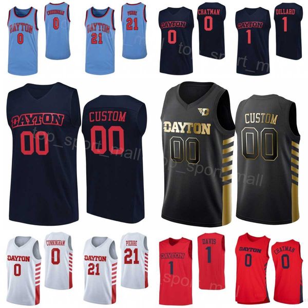 Dayton Flyers College 0 Josh Cunningham Maglie Pallacanestro 1 Kevin Dillard 1 Darrell Davis 21 Dyshawn Pierre 0 Rodney Chatman University Cucito Rosso Nero NCAA