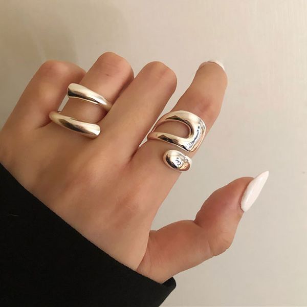 Minimalistische 925-Stempelringe für Damen, modisch, kreativ, hohl, unregelmäßig, geometrisch, Geburtstagsfeier, Schmuck, Geschenke