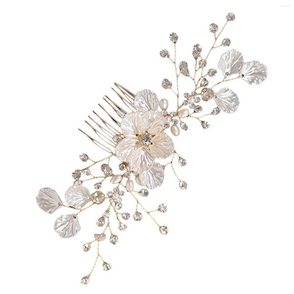 Copricapo damigelle d'onore Pettine per capelli in oro Glitter strass Barrette con perla per ornamenti decorativi da damigella d'onore