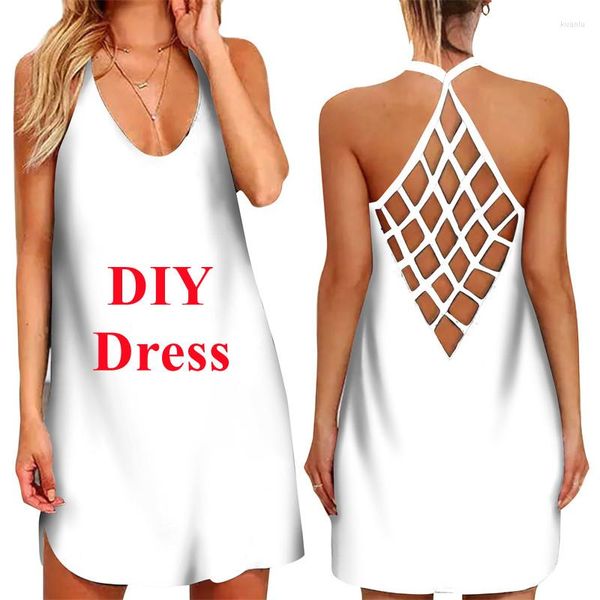 Casual Kleider Customized 3D Printed Hollow Out Damenkleid Sommerkreuz-Kreuz-ärmellose Mini Diy Fashion Party Club Strand Sundresse