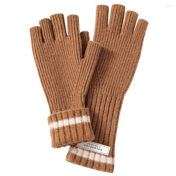 Sporthandschuhe 1 Paar Damen Wolle gestrickt halber Finger Herbst Winter verdickt winddicht warm Stretch Fäustlinge fingerlos Großhandel