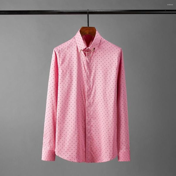 Camicie casual da uomo Minglu Rose Red Man Luxury Polka Dot stampato manica lunga Abito da uomo Plus Size 4xl Slim Fit Male