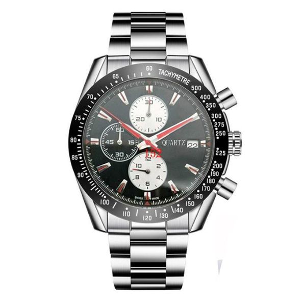 2023 Luxus-Mode-Herrenuhr, silbernes und schwarzes Stahlarmband, Uhrenarmband, Sport-Multifunktions-Timing-Kalenderuhr, Monte F1 007