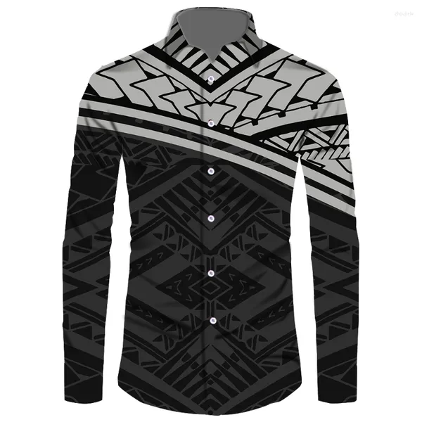 Männer Casual Hemden Polynesian Tribal Kleidung Mode Samoan Kleidung Top Qualität Tattoo Plus Größe Langarm Oansatz Männer