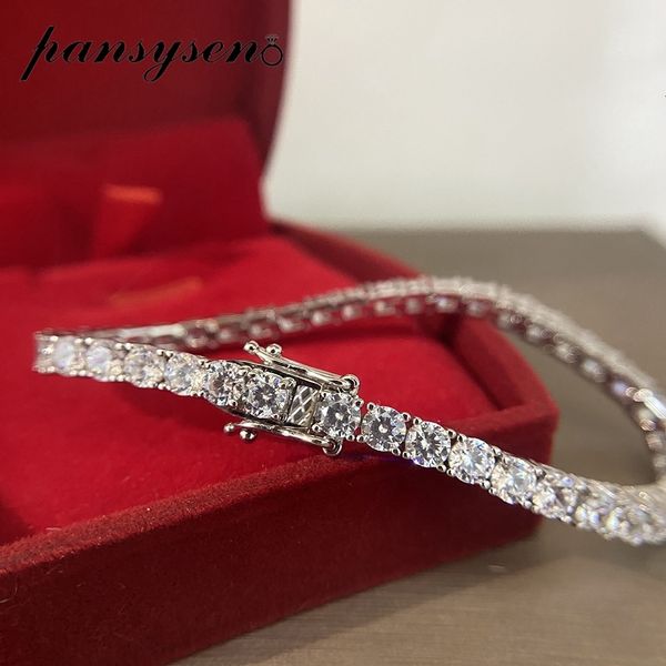 Braccialetti con ciondoli PANSYSEN 100% argento sterling 925 3MM diamante simulato pietre preziose bracciali con ciondoli da donna gioielli da sposa all'ingrosso 230320