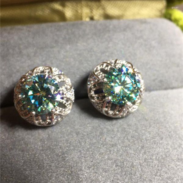 Orecchini a bottone Geoki Vintage 925 Sterling Silver 1 Ct Superato Diamond Test Verde Blu Moissanite Hollow Gioielli di fidanzamento di lusso Regalo