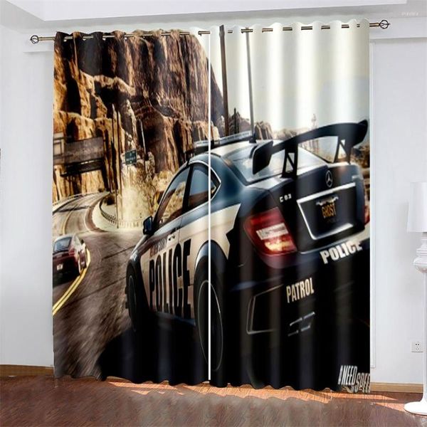 Vorhang, Rennwagen-Fenstervorhänge, 3D-gedruckt, Verdunkelung, Schlafzimmer, Wohnzimmer, Vorhänge, 2 Paneele