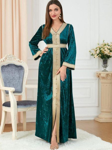 Abiti taglie forti Abito lungo in velluto Ramadan Eid Abaya Dubai Turchia Abbigliamento islamico musulmano africano per le donne Abito musulmano