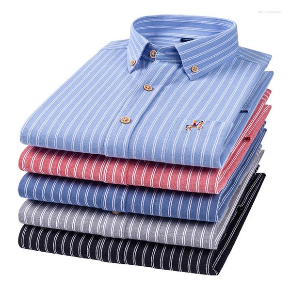 Herren-Freizeithemden, elegant, für Männer, luxuriös, mit Stickerei, modische Taschen, atmungsaktiv, 100 % Baumwolle, Oxford-Stoff, männliche Blusen, Kleid