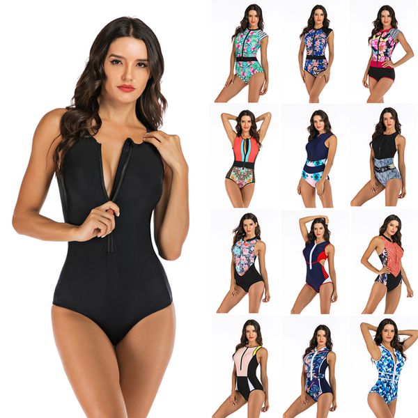 Swim Wear desgaste profissional de roupas de banho profissional feminino com zíper Monokini Monokini Sport Bodysuit de traje de praia de maia de maia Swim 230320