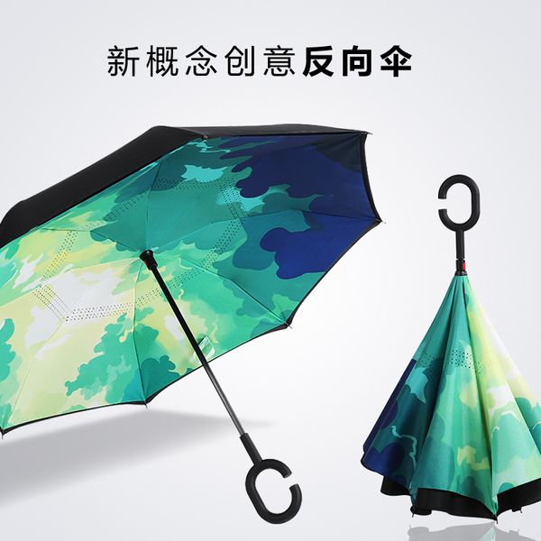 Kazbrella C-Type Auto, spezieller doppellagiger umgekehrter Regenschirm, sonnenfest, sonniger Regenschirm, kleiner schwarzer Regenschirm