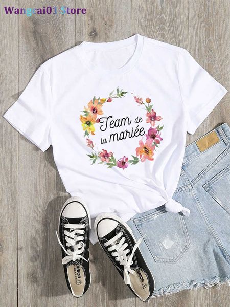 wangcai01 T-shirt da donna Squadra Sposa Addio al nubilato Festa di nozze T-shirt da donna Abbigliamento moda Abiti corti Seve Estate Fa Tee Maglietta grafica 0321H23